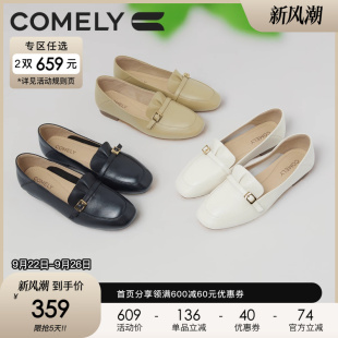 女平底25年春季 软底鞋 新款 真皮复古经典 子 商场同款 康莉羊皮乐福鞋