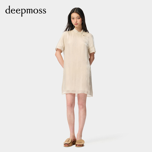 deepmoss水泽旗袍领斜襟连衣裙