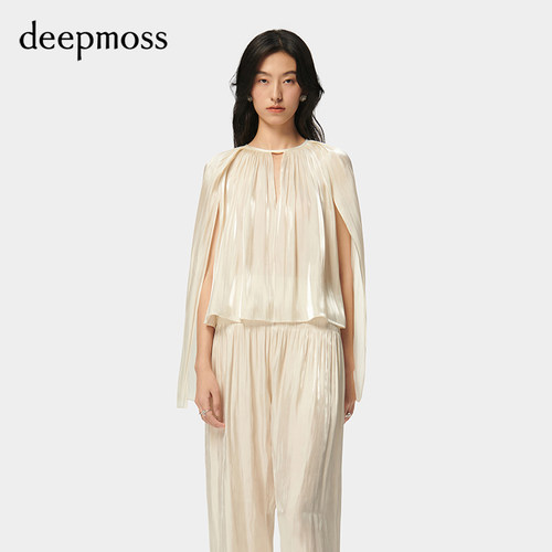 deepmoss水泽镂空系带长袖上衣
