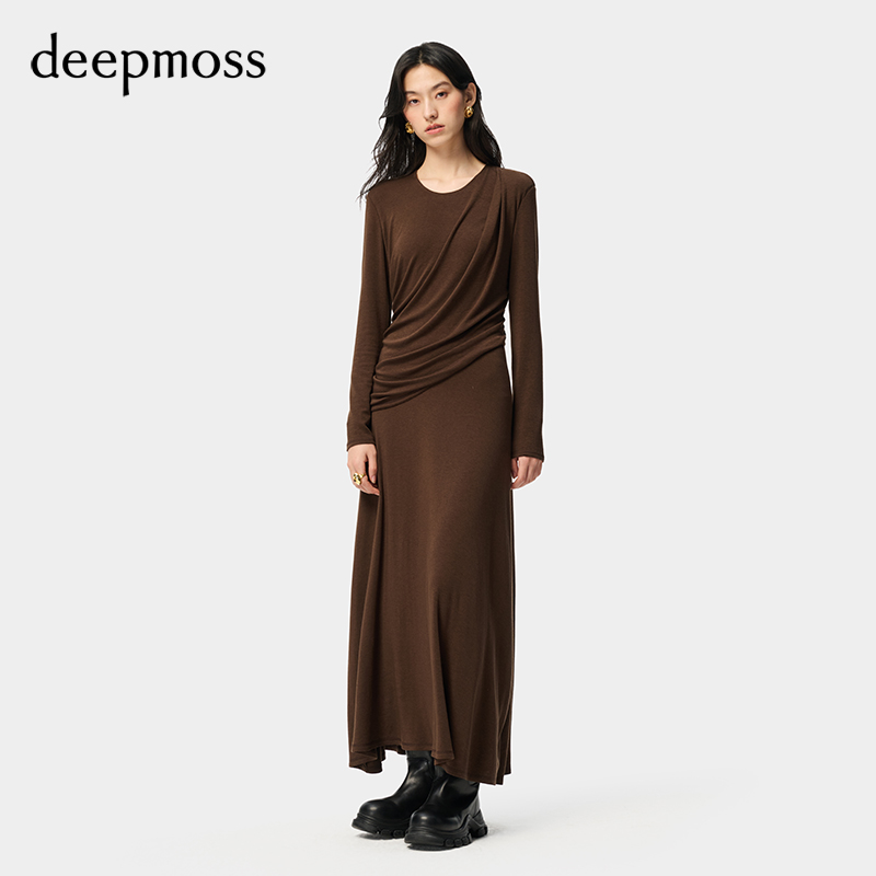 deepmoss斜裁堆叠针织连衣裙