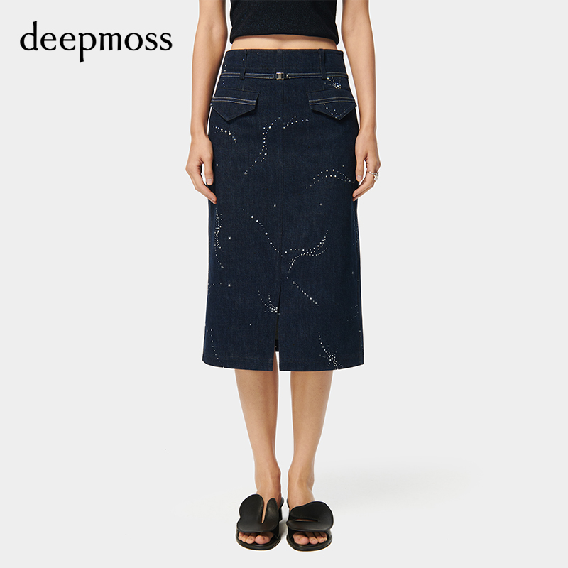 【deepmoss】2024春夏新款女装时尚简约气质光点牛仔中长半身裙 女装/女士精品 半身裙 原图主图