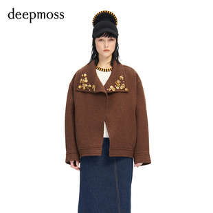 通勤女士时尚 SALE deepmoss 饰宽松翻领外套无扣上衣 金币装