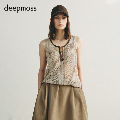 deepmoss度假蕾丝意式短袖背心