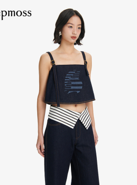 【deepmoss】气质女士时尚复古潮流炸街船帆牛仔吊带抹胸上衣