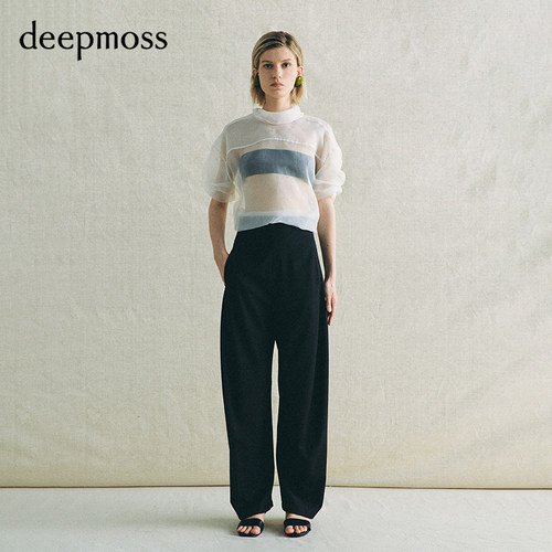 【deepmoss】2026春夏新款巴黎扣智黑高腰阔腿裤