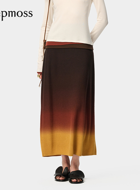 【deepmoss】优雅复古潮流女装时尚休闲气质渐变包臀直筒半身裙