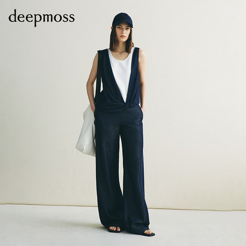 【deepmoss】2026秋冬新款雾蓝软牛仔留白背心