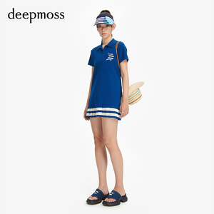【deepmoss】时尚复古潮流运动少女裙A字女装条纹下摆连衣裙