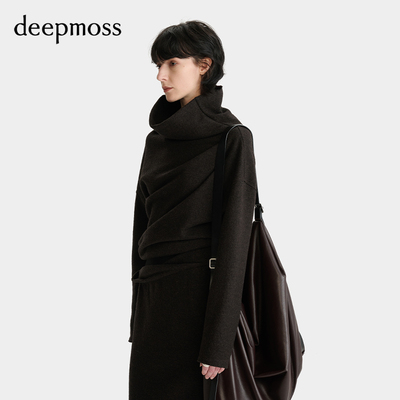 deepmoss堆领斜裁羊毛上衣