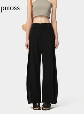 【deepmoss】潮流复古优雅女装时尚装饰贴条廓形香蕉裤气质休闲裤