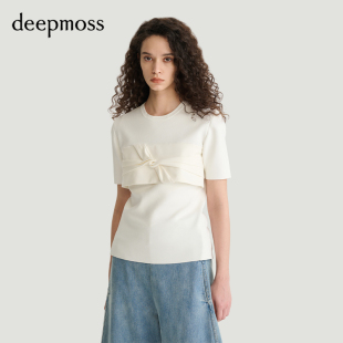 【deepmoss】女士时尚扭结裹胸骨感针织短袖上衣