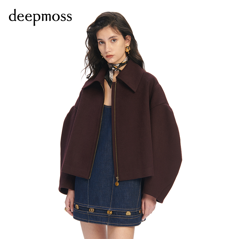 deepmoss毛呢拉链廓形外套