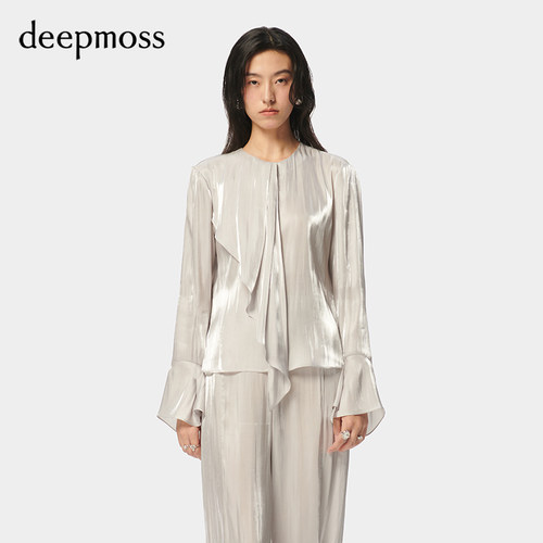 deepmoss优雅水泽不对称飘片上衣