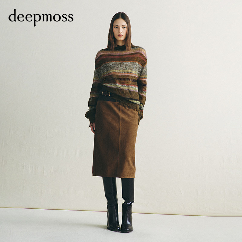 【deepmoss】2026秋冬新款栗绒几何拼接半裙图片