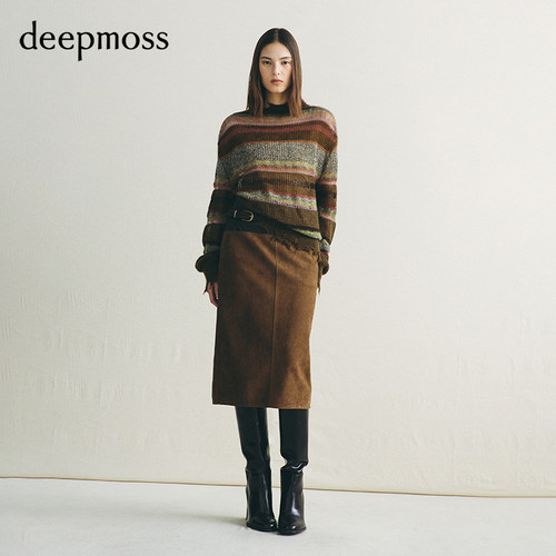 【deepmoss】2026秋冬新款栗绒几何拼接半裙