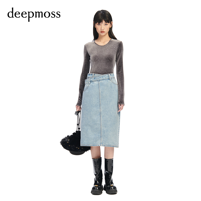 deepmoss牛仔叠襟连衣裙
