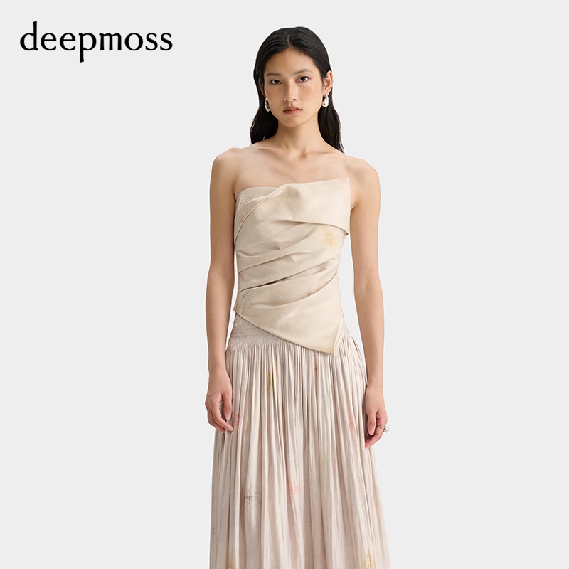 【deepmoss】2025新款女装时尚玫瑰香气幻影水泽弹力打褶抹胸