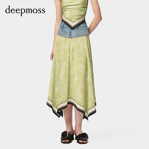 deepmoss拼接牛仔半身裙