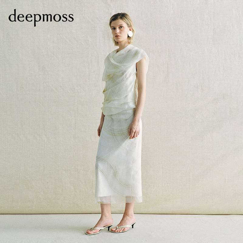 【deepmoss】2026春夏新款贝纹软雕塑抹胸夏午风围纱上衣半裙