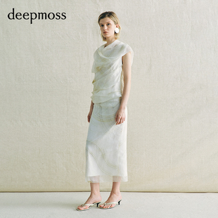 【deepmoss】2026春夏新款贝纹软雕塑抹胸夏午风围纱上衣半裙
