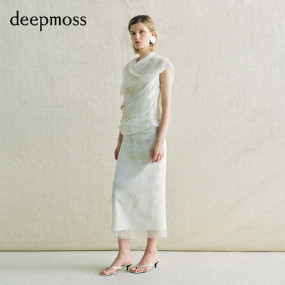【deepmoss】2026春夏新款贝纹软雕塑抹胸夏午风围纱上衣半裙