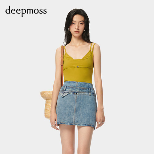 deepmoss双层吊带收腰弹力上衣