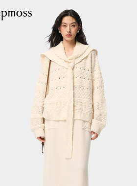 【deepmoss】优雅复古潮流女装时尚休闲气质糯糯纱叠襟翻领针织衫