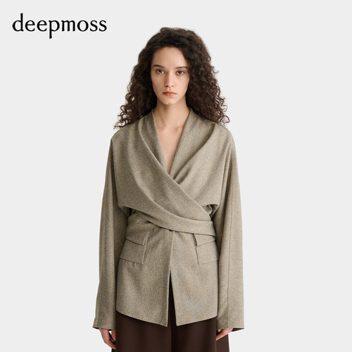deepmoss交叠收腰连袖衬衫