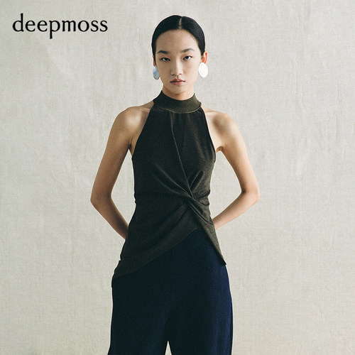 deepmoss漱绿弹力交织无袖上衣