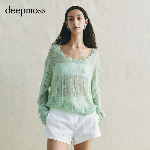 deepmoss羊毛混织镂空上衣