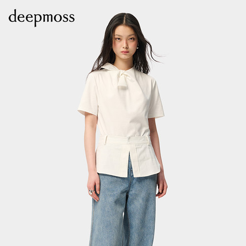 deepmoss丝巾结显瘦短袖T恤