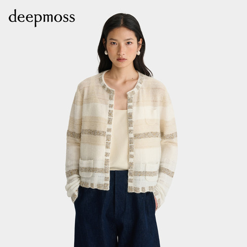 【deepmoss】女士设计感花式条纹开衫外套