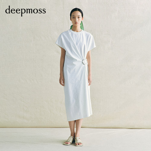 deepmos云母收腰搭扣T恤连衣裙