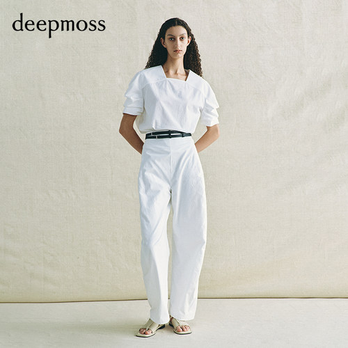 【deepmoss】2026春夏新款云母简约堆袖方领短袖T恤上衣