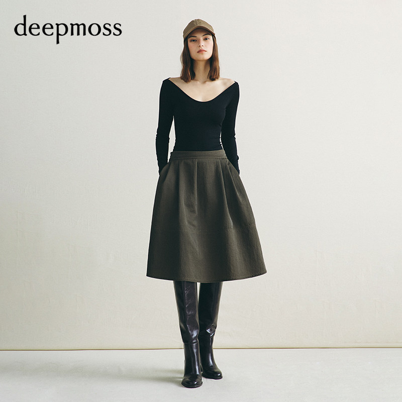 【deepmoss】2026秋冬新款雾黑弯月弹力打底衫上衣图片