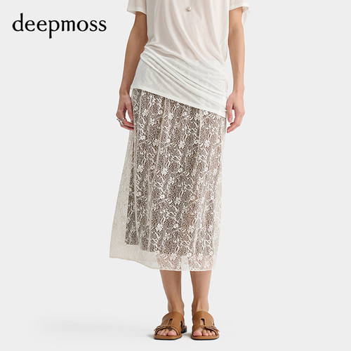 deepmoss碎花蕾丝直筒半裙