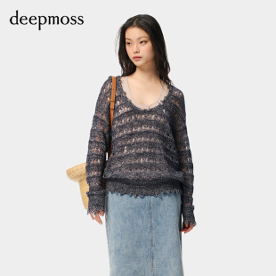 时尚 优雅复古潮流女装 气质蕾丝针织镂空背心打底罩衫 deepmoss