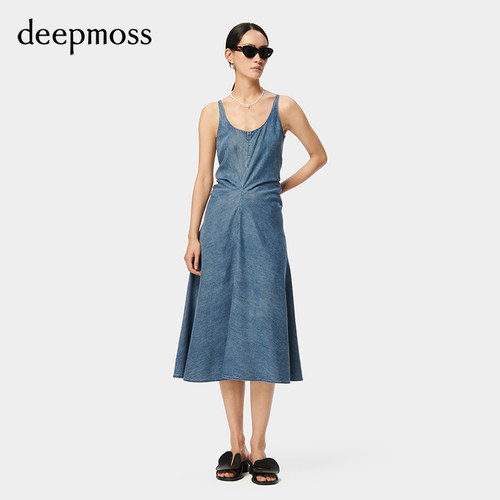 deepmoss收腰垂坠吊带连衣裙