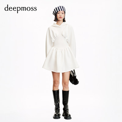 deepmoss束腰连帽连衣裙女