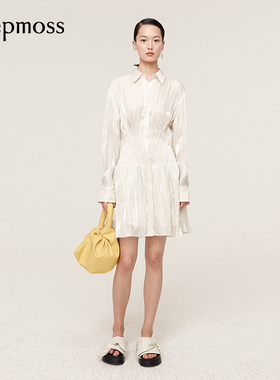 【deepmoss】水泽A字裙修身收腰凉感长袖衬衫连衣裙