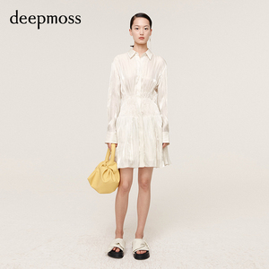 【deepmoss】水泽A字裙修身收腰凉感长袖衬衫连衣裙
