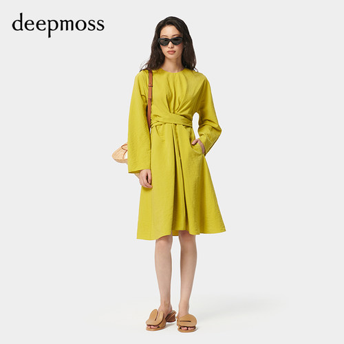 deepmoss简约柔美交叠收腰连衣裙
