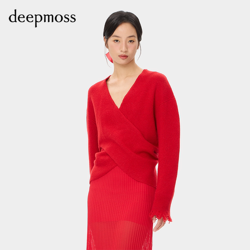 deepmoss闪葱交叠v领针织衫