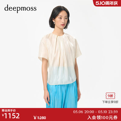 deepmoss水泽打褶上衣短袖上衣