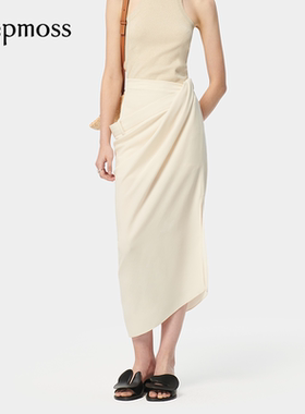 【deepmoss】潮流复古优雅女装时尚优雅斜襟垂褶裹身显瘦半身裙
