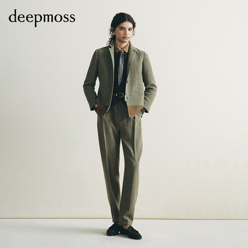 【deepmoss】2026秋冬新款草原人字呢仿麂皮高尔夫西装