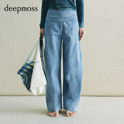 deepmoss丹宁叠褶香蕉牛仔长裤