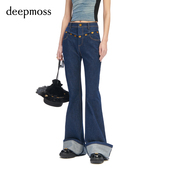 饰牛仔高腰微喇裤 女 复古潮流修身 金币装 deepmoss 休闲时尚