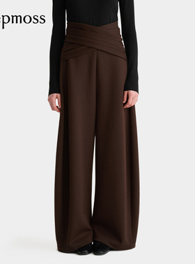 【deepmoss】明星同款2025秋冬新款设计感交叠腰封高腰直筒长裤女