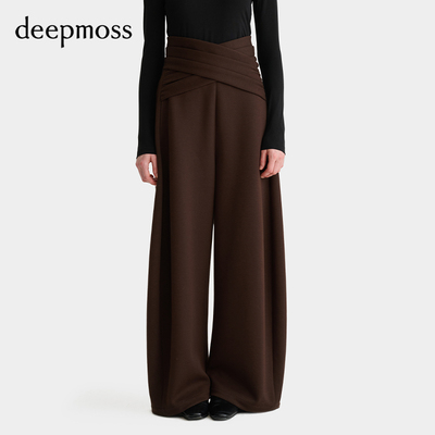 女士交叠腰封高腰直筒长裤